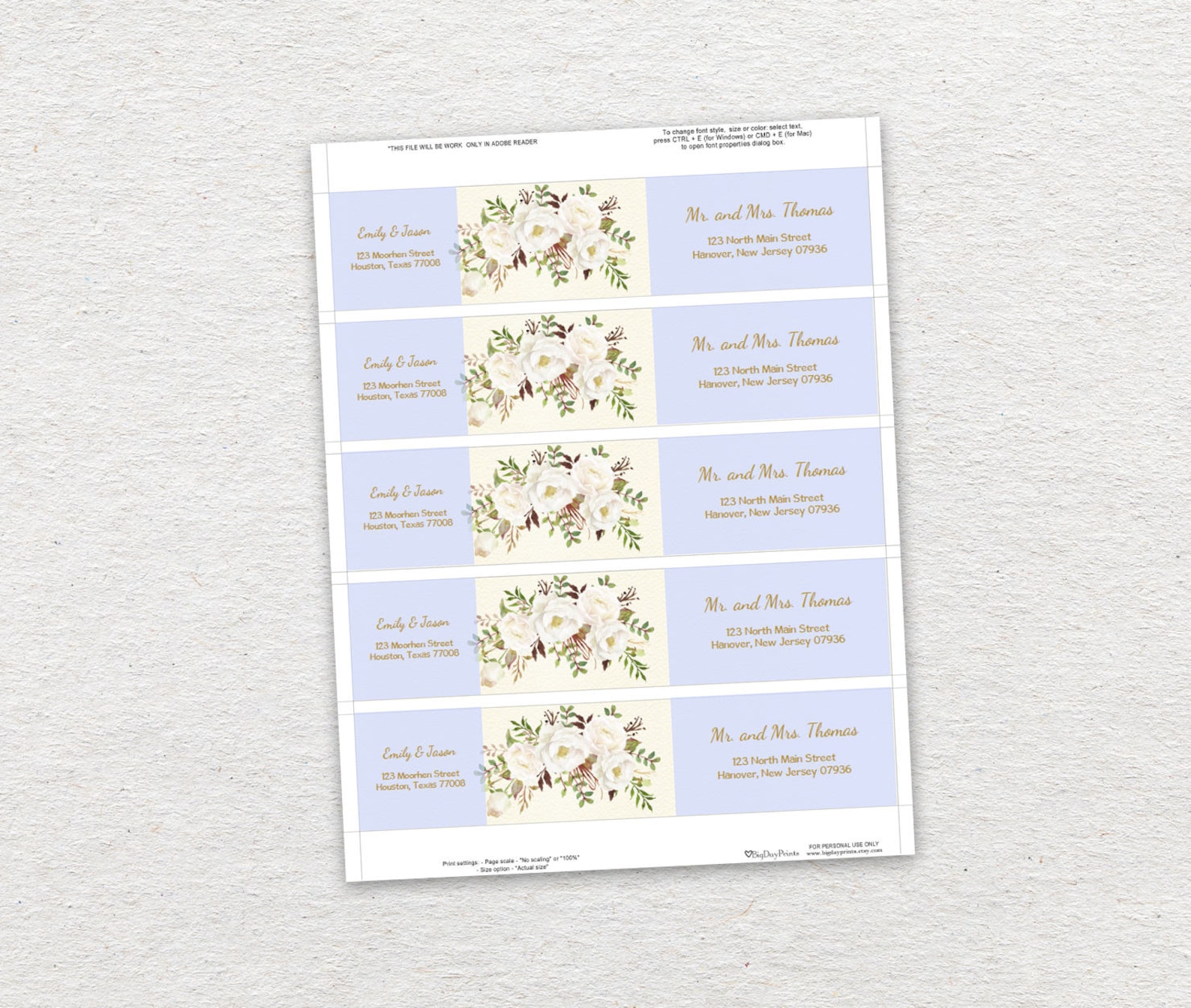 Wrap Around Address Labels Address Labels Template Printable Etsy