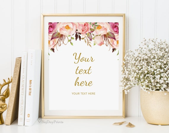 Editable Wedding Sign, Your Text Here Sign, Blush and Gold Wedding Sign Template, Custom Wedding Sign, Templett, #A010