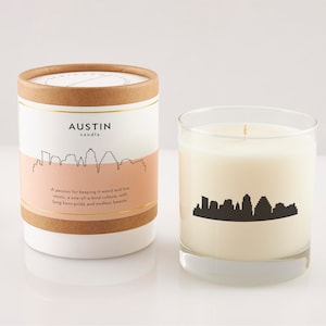 Austin Candle | Austin Texas Lover Gift | Austin Scented Candle | New Home Gift | Missing You Friend | Soy Candle In Reusable Rocks Glass