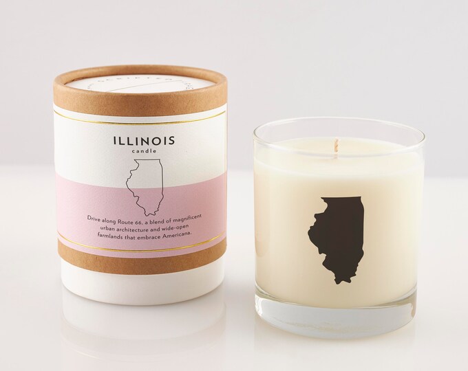 Illinois State Candle | Illinois Wedding Favor | Personalized Gift | Candle In Reusable Rocks Glass | Moving Gift | Illinois Lover