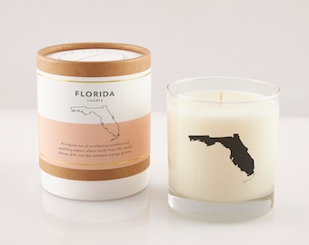 Vela del estado de Florida / Regalo de Florida / Regalo de anfitriona / Regalo de bienvenida / Hogar de Florida / Vidrio de rocas / Velas estatales / Vela de soja perfumada