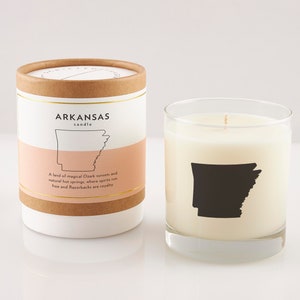 Arkansas State Candle | Arkansas Lover Gift | Personalized Gift | Hostess Gift | Missing You Friend | Soy Candle In Reusable Rocks Glass