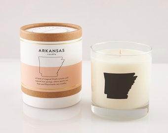 Arkansas State Candle: Woodsy Scented Soy Candle in Rocks Glass