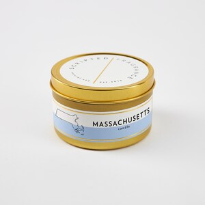 Massachusetts State Candle: Ocean Air Scented Soy Candle in Rocks Glass Large Gold Tin