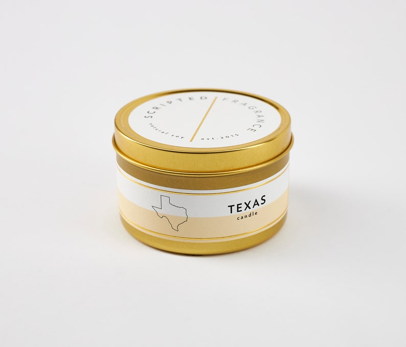 Texas State Candle Texas Gifts Housewarming Gift Corporate Gift Giving Rocks Glass Texas Home State Candles Moving Gift Large Gold Tin