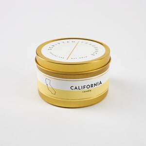California Candle | California Lover Gift | Personalized Gift | Moving | California Wedding Favor | Soy Candle In Reusable Rocks Glass Large Gold Tin