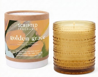 Golden Grace Fall Candle | Housewarming Hostess Gift | Goldenrod Hobnail Glass Soy Candle | Maple Cinnamon Sandalwood Vanilla | Autumn Scent