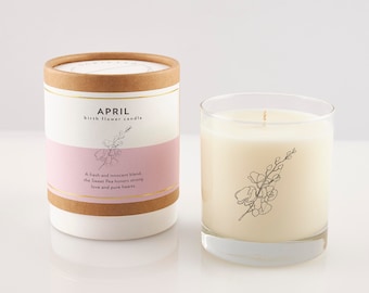 April Birth Flower Candle | April Birthday Gift | Personalized Gift | April Birthstone | Soy Candle In Reusable Rocks Glass | New Mom