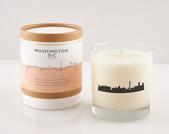 Washington D.C. Soy Candle: Cherry Blossom Scent, Skyline Rocks Glass