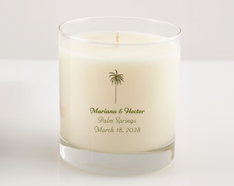 Personalized Candles in Reusasble Drinking Glasses | Coastal Palm Tree, Wedding Gift, Bridal Shower Gift, Engagement, Bachelorette Favors