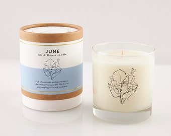 Honeysuckle Soy Candle: June Birth Flower Gift, Reusable Rocks Glass
