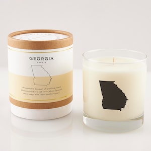 Georgia State Candle | Georgia Lover | Wedding Favor | Hostess gift | Georgia Peach | Soy Candle In Reusable Rocks Glass | Friend Moving