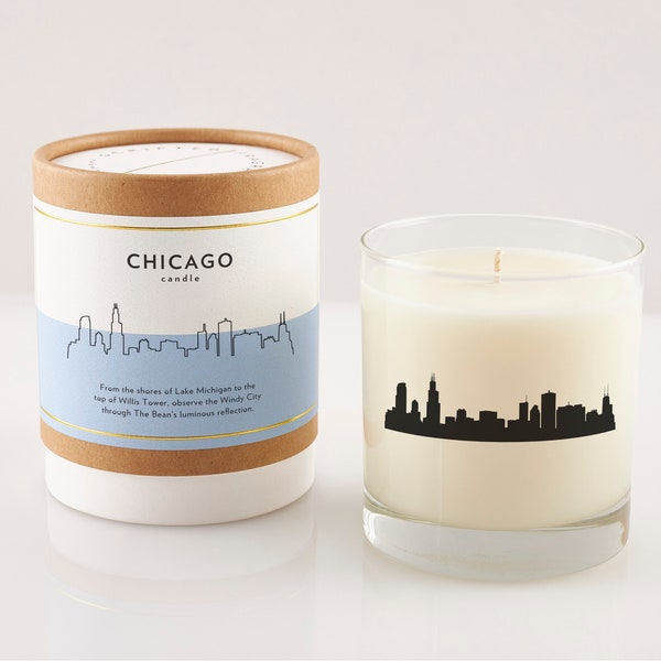 Chicago Candle | Chicago Skyline Candle | Hostess Gift | Chicago Illinois Lover Gift | Chicago Wedding Favor | Chicago Home | Rocks Glass