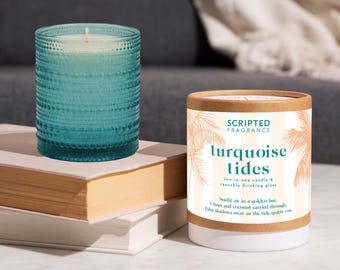 Turquoise Tides Soy Candle in Hobnail Drinking Glass | Fragrance: Tropical Teakwood, Citrus, Coconut, Ocean