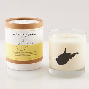 West Virginia State Candle: Earthy Scented Soy Candle in Rocks Glass