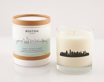Boston Scented Soy Candle: Skyline Rocks Glass, Massachusetts Gift