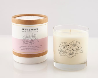September Birth Flower Soy Candle: Morning Glory Scented Rocks Glass
