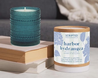 Harbor Hydrangea Soy Candle in Hobnail Drinking Glass | Fragrance: Floral, Freesia, Eucalyptus, Sea Salt, and Ozone