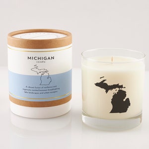 Michigan Candle Michigan Scented Candle Corporate Gift Moving Gift New Home Wedding favor Michigan Home Rocks Glass Reusable Rocks Glass