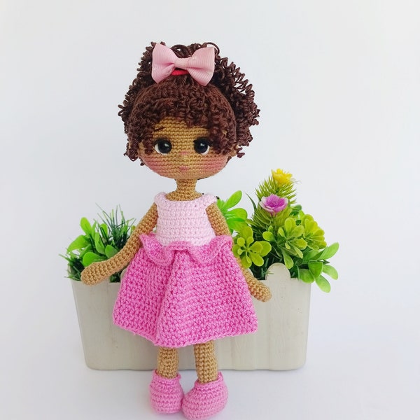 Crochet doll pattern/ amigurumi doll tutorial/ curly hair , dress doll pattern by Amiville