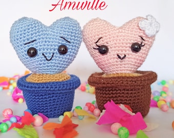 Valentine's crochet /amigurumi heart pot pattern / crochet heart pot tutorial/ heart pot pattern by Amivillet