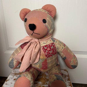 Handmade Vintage Patchwork Quilted Teddy Bear – heirloom 22”