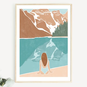 Wild Swimming Print, Wild Swimming Art, Canadian Rockies Print, Wild Swimming Gift, Travel poster,  Cold Water Swimming, Nature Lover Print