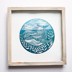 Whale Print Lino Print Nautical Print Humpback Whale Nature Lino Cut Original Art Limited Edition Hand Printed Gift Nautical Decor Seascape image 5