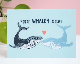 Whale Card, Whale Print, Valentine's Card, Father's Day Card, Whale Love Card, Humpback Whale Card, Whale Wedding Card, Whale Gift