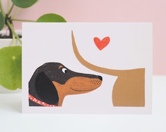 Smitten Sausage Dog Valentine's Day Card, Dachshund Wedding Card