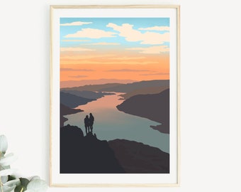 Hiker Print, Walker Print, Lake District Print, Sunrise Print, Nature Lover Print