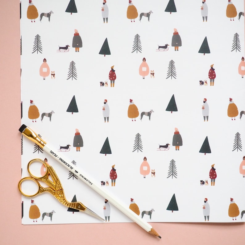 Dog wrapping paper, Scandi Gift Wrap, Pug Christmas wrapping paper, Hygge Nordic Gift Wrap, Eco Friendly Gift Wrap, Pug Gift Wrap image 2