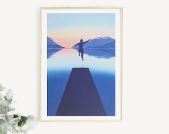 Wild Swimming Art Print, Jumping In, Cold Water Illustration