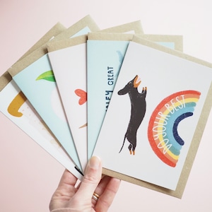 5er Pack Grußkarte, Hunde Geburtstagskarte, Hund Mama Karte, Wurst Hund Karte, Pfirsich Karte, Wal Karte, Hunde Mama Karte