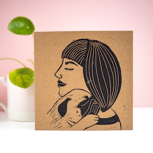Mops Karte, Mops Karte, Muttertagskarte, Linoldruck Karte, Mops Geschenk, Hund Geschenk, Muttertagsgeschenk /// Mops Umarmung