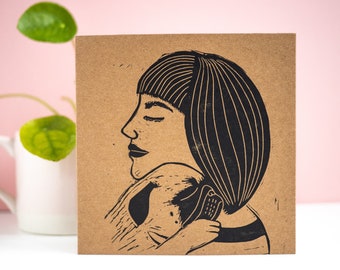 Handgedruckte Mops Mama Karte, Linoldruck Muttertagsgeschenk