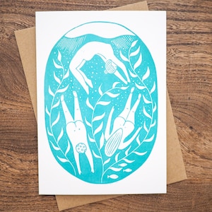 Wild Swimming Cards, Set of 2 Cards, Swimming Card, Lino Print Card, Skinny Dip Card, Sea Lover Card, Nature Lover Card