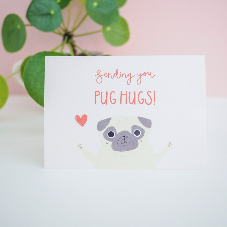 Pug Hug Card, Pug Lover Card, Pug Greetings Card, Pug Hugs Card, Pug Love Card, Pug Gift image 3