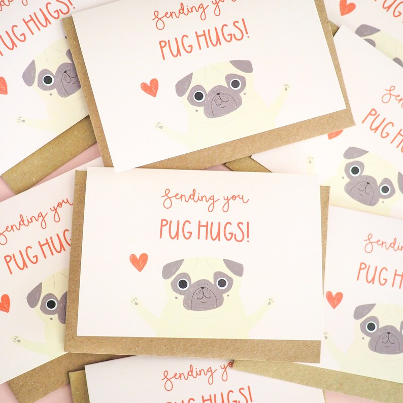 Pug Hug Card, Pug Lover Card, Pug Greetings Card, Pug Hugs Card, Pug Love Card, Pug Gift image 9
