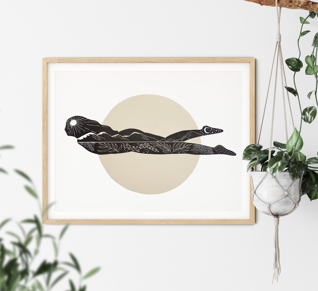 Wild Swimming Lino Print: Gaia Goddess Art - Etsy