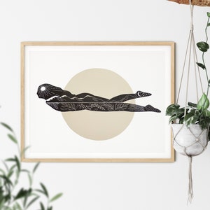 Wild Swimming Print, Lino Print, Gaia Print, Woman Print, Swimming Gift, Original Art, Lino Cut Print