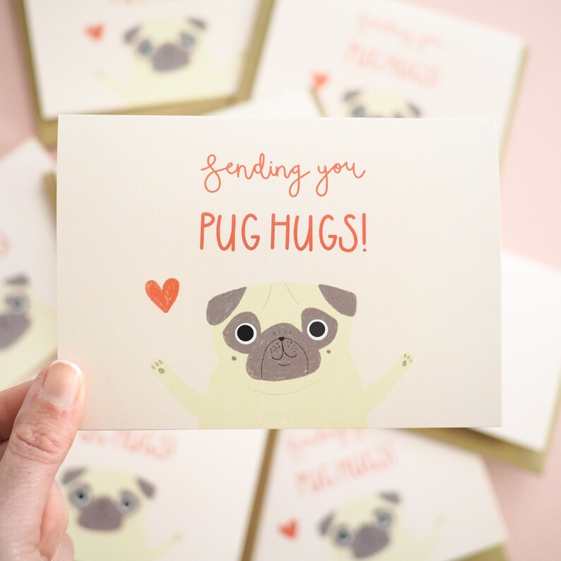 Pug Hug Card, Pug Lover Card, Pug Greetings Card, Pug Hugs Card, Pug Love Card, Pug Gift image 5