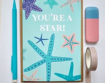 Starfish Card, You're a Star card, Sea Card, Thank You Card, Teacher Card, Congratulations Card, Exam Card, Well Done Card