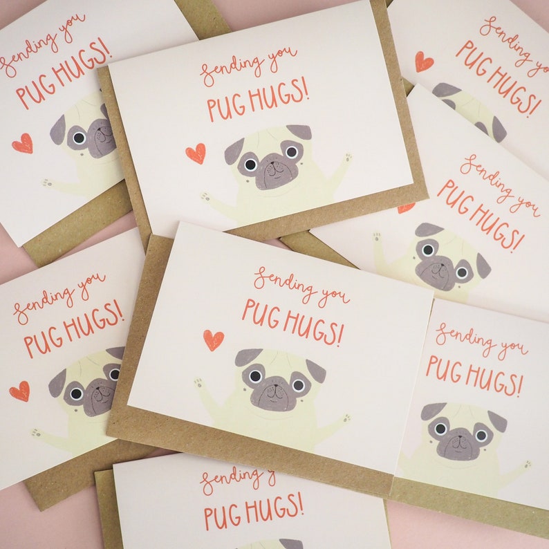 Pug Hug Card, Pug Lover Card, Pug Greetings Card, Pug Hugs Card, Pug Love Card, Pug Gift image 8