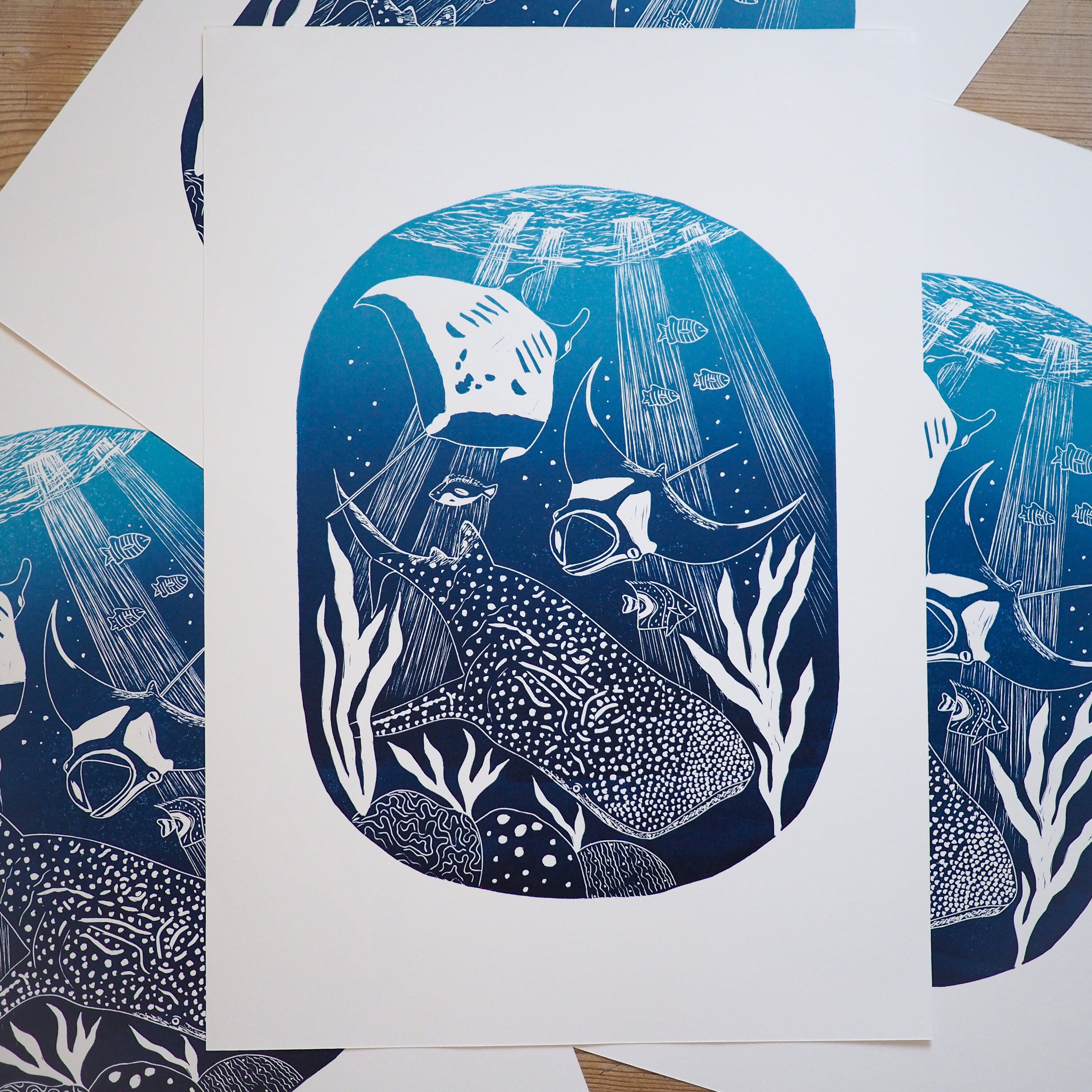 Whale Shark Lino Print, Nautical Manta Ray Art, A3 - Etsy