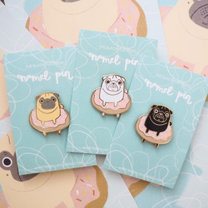 Pug Pin, Pug Gift, Dog Doughnut Pin, Pool Party Summer Pin, Donut Pin, Dog Pin, Pug Gifts, Pug Brooch, Pug Badge, Enamel Lapel Pin, Cute Pug