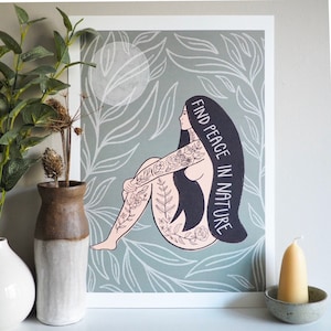 Nature Print, Tattoo Print, Nature Art, Tattoo Art, Tattooed Lady Print, Feminist Print, Inspirational Quote, Nature Lover Gift, A3 Wall Art