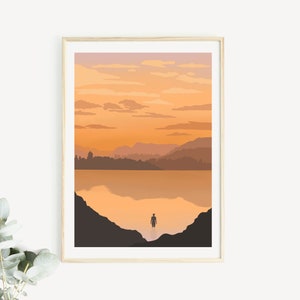 Wild Swimming Print, Wild Swimming Art, Wild Swimming Gift, Sunrise Swimmer Print, Lake Swimming,  Cold Water Swimming, Nature Lover Print