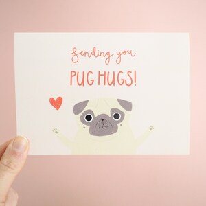 Pug Hug Card, Pug Lover Card, Pug Greetings Card, Pug Hugs Card, Pug Love Card, Pug Gift image 2