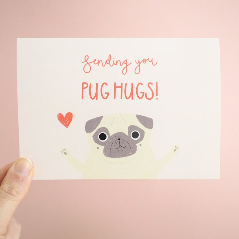 Pug Hug Card, Pug Lover Card, Pug Greetings Card, Pug Hugs Card, Pug Love Card, Pug Gift image 2